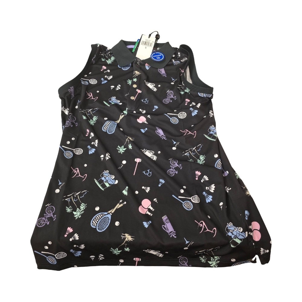 Ralph Lauren Ladies Black Racquet Print Sleeveless Polo Size Small - Picture 5 of 5